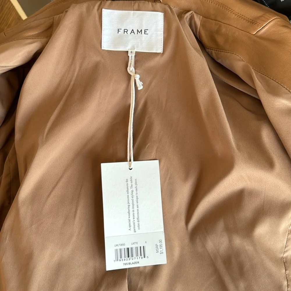 FRAME 70s Blazer - Leather Jacket size 6 Latte - Picture 15 of 16